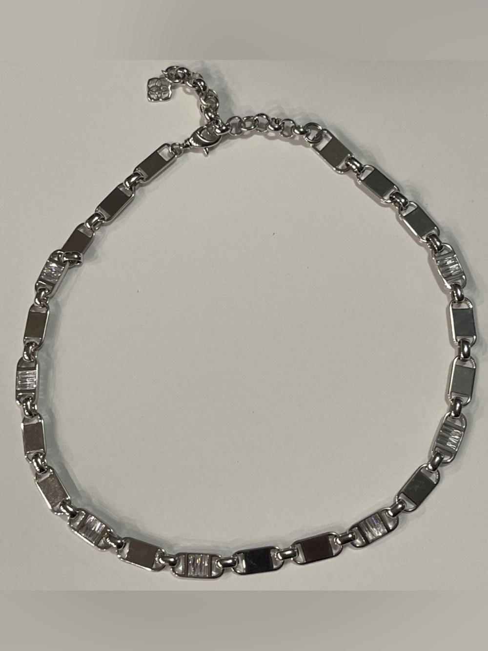 Kendra Scott ‘Jessie’Silver Link Necklace with Baguette Accents NWOT